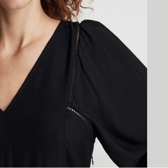 Madewell Black V Neck Empire Midi Dress - Picture 3 of 8